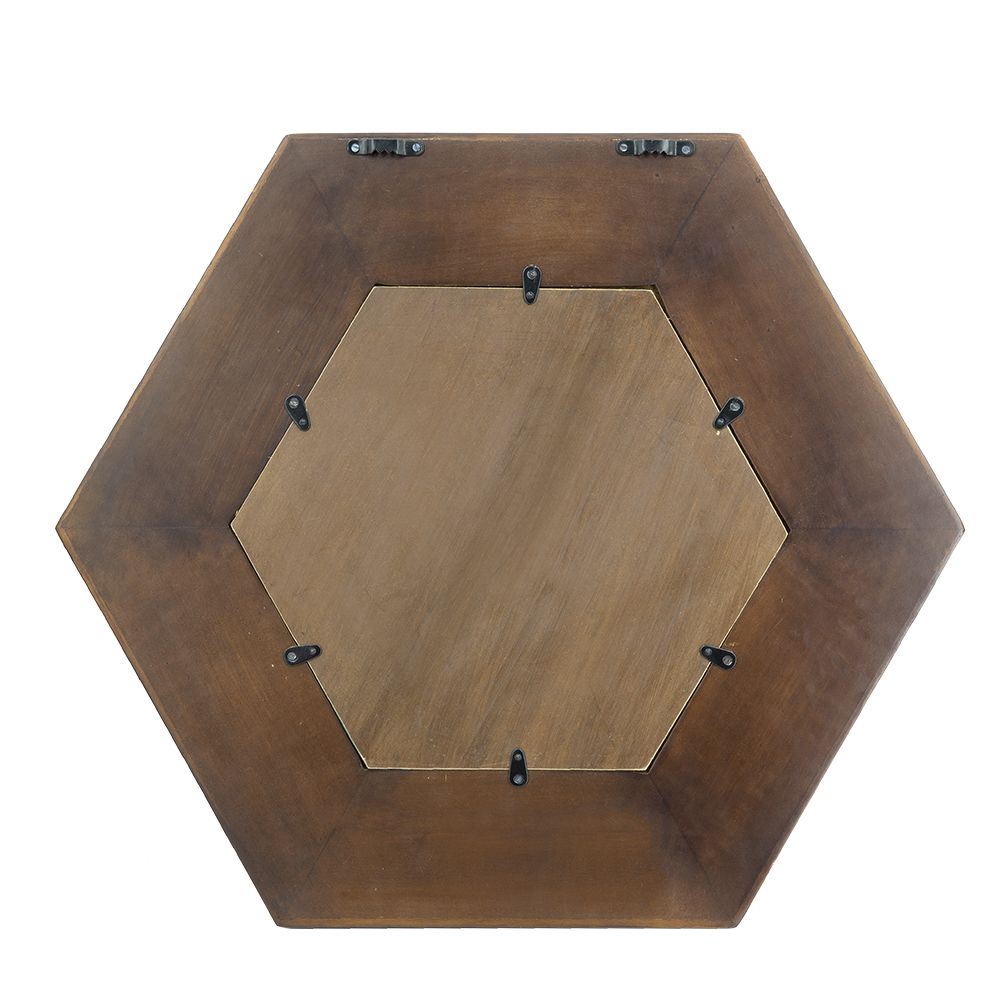 18.5" x 18.5" Hexagon Mirror with Solid Wood Frame, Wall Decor for Living Room Bathroom Hallway, Dark Brown image 12