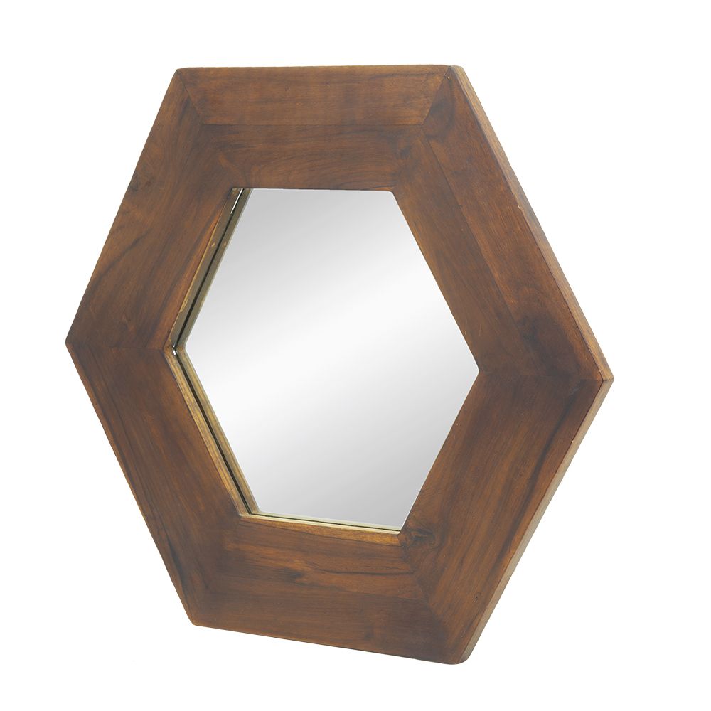 18.5" x 18.5" Hexagon Mirror with Solid Wood Frame, Wall Decor for Living Room Bathroom Hallway, Dark Brown image 10