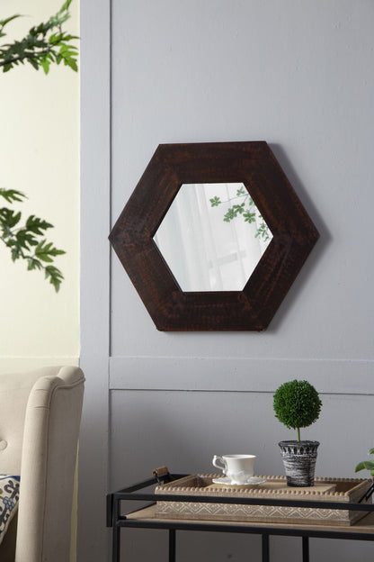 18.5" x 18.5" Hexagon Mirror with Solid Wood Frame, Wall Decor for Living Room Bathroom Hallway, Dark Brown image 4
