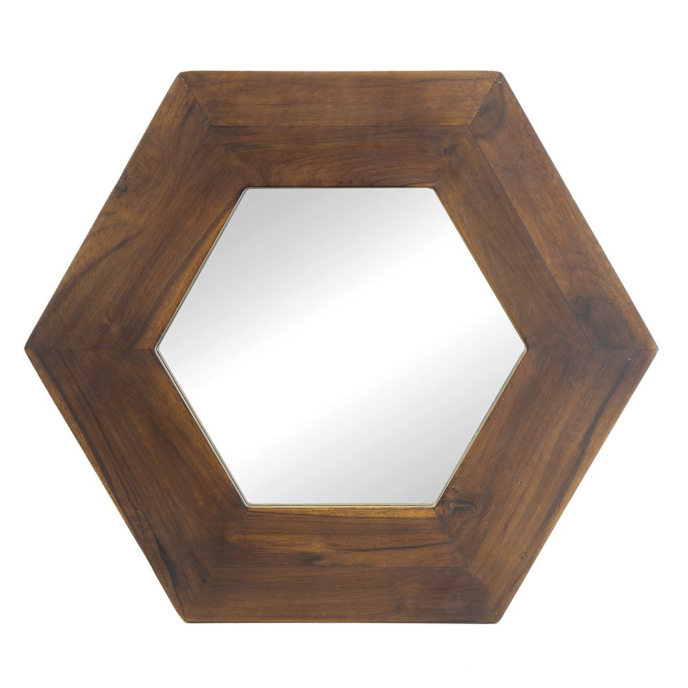 18.5" x 18.5" Hexagon Mirror with Solid Wood Frame, Wall Decor for Living Room Bathroom Hallway, Dark Brown image 7