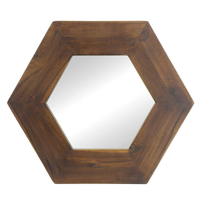 18.5" x 18.5" Hexagon Mirror with Solid Wood Frame, Wall Decor for Living Room Bathroom Hallway, Dark Brown image 7