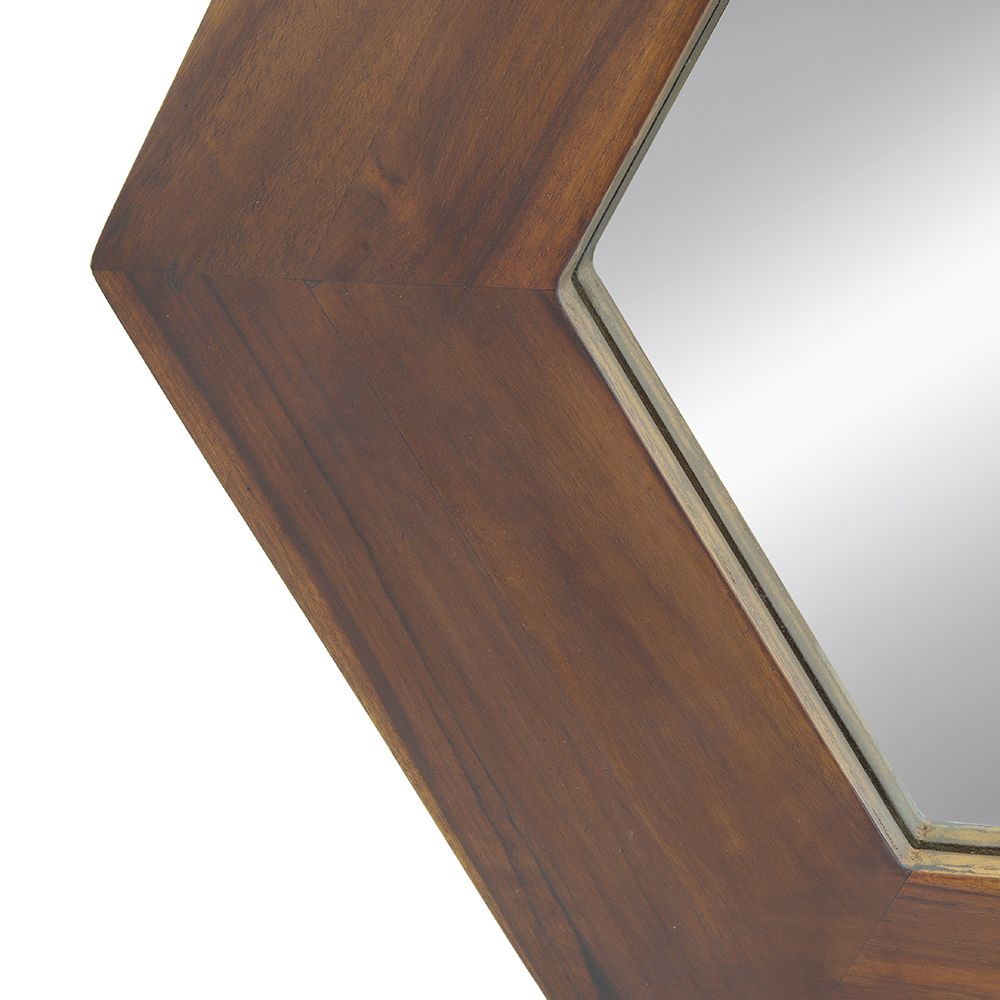 18.5" x 18.5" Hexagon Mirror with Solid Wood Frame, Wall Decor for Living Room Bathroom Hallway, Dark Brown image 11