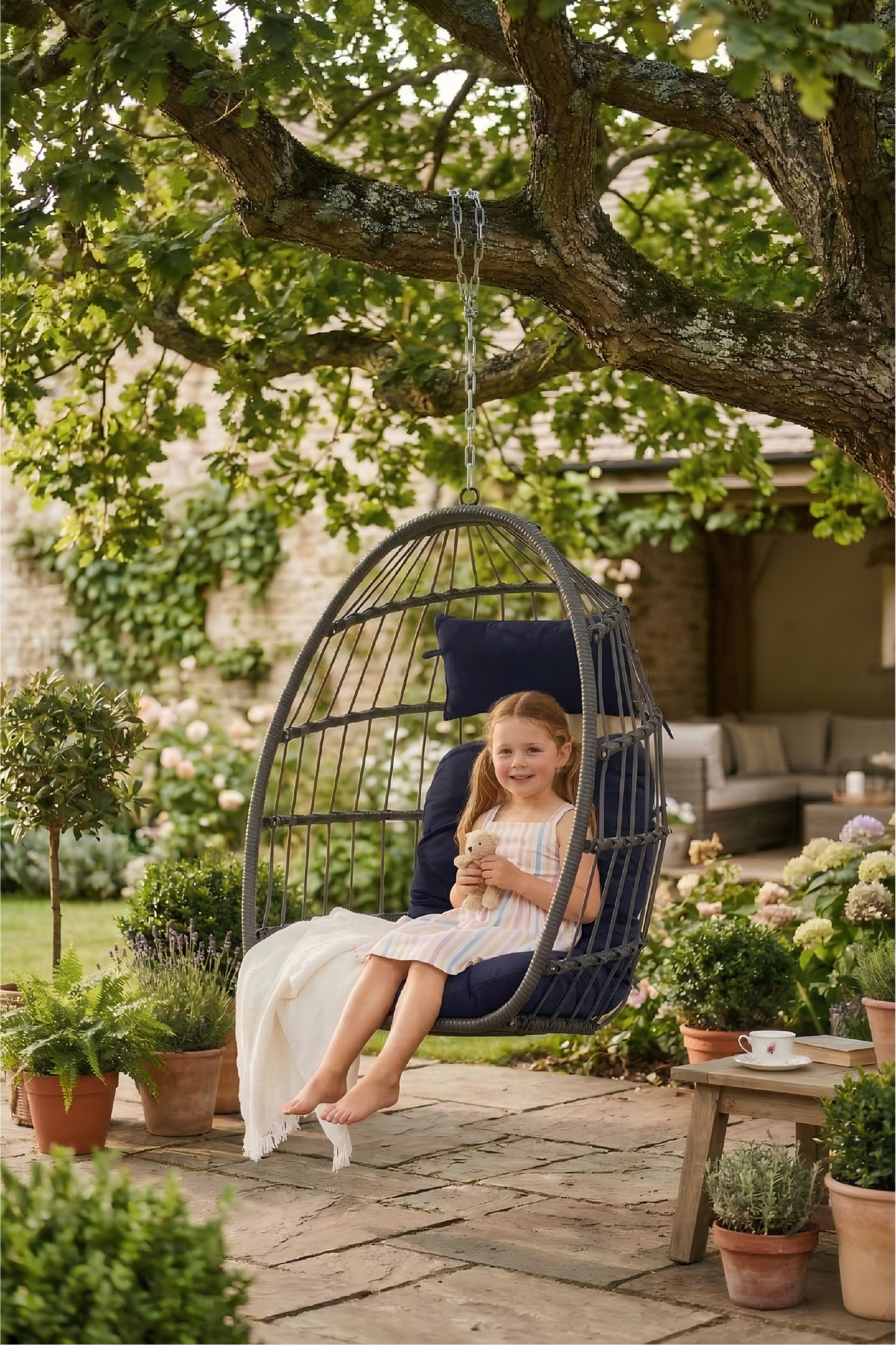 Outdoor Garden Rattan Egg Swing Chair Hanging Chair PE Hang Chair image 1