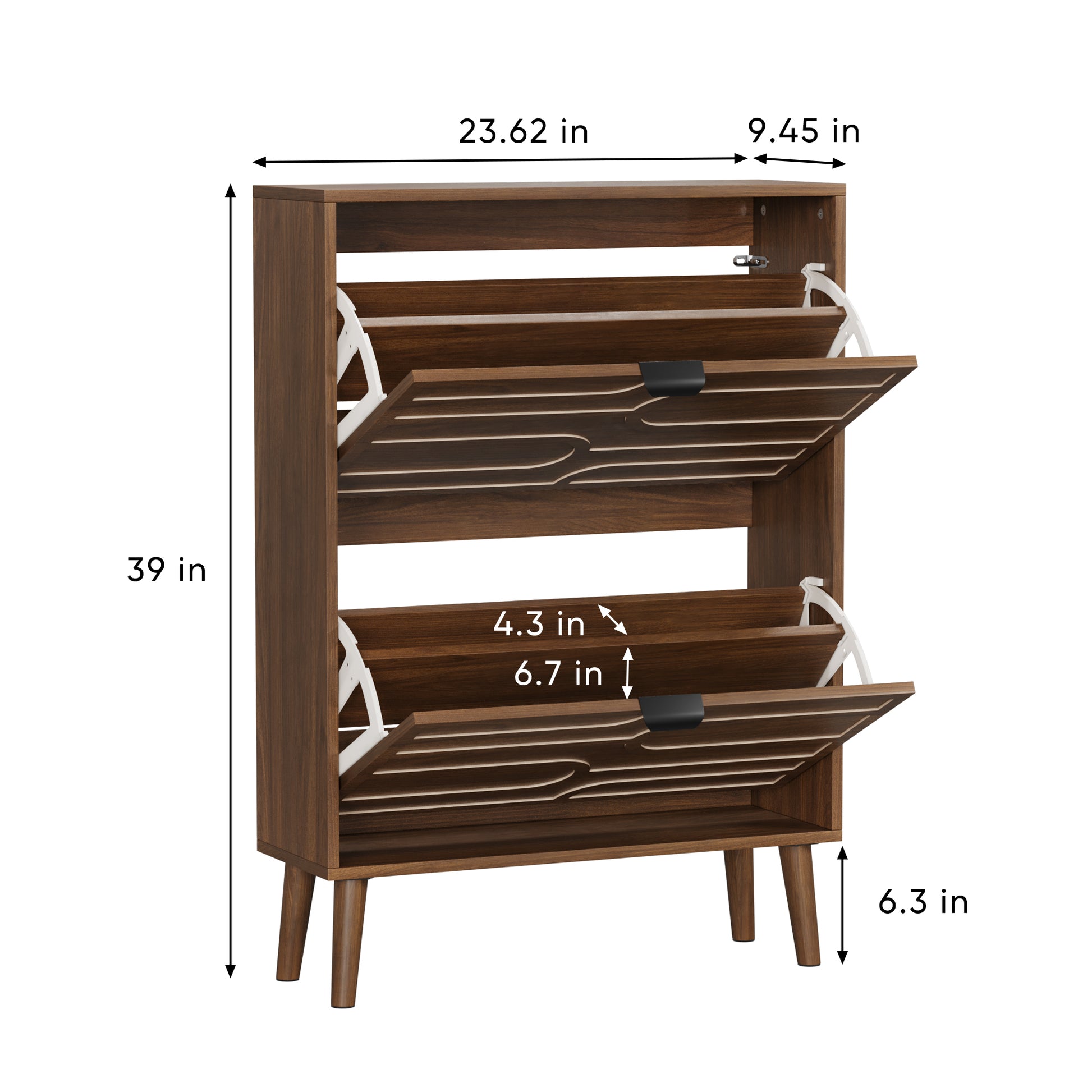 Medieval Modern Independent Shoe Cabinet, 23.62-inch Walnut Shoe Storage Cabinet, Fence Shoe Cabinet with 2 Flip Drawers, Suitable For Corridors And Entrances image 6