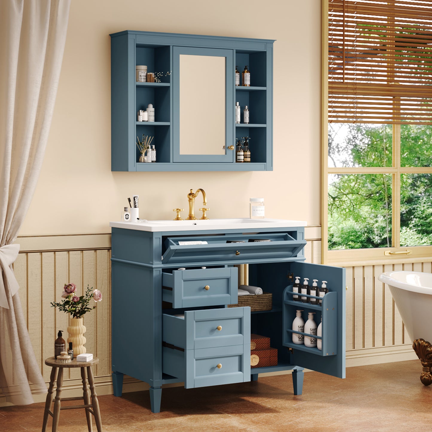 36'' Bathroom Vanity with Medicine Cabinet, Modern Bathroom Storage Cabinet with 2 Soft Closing Doors, Single Sink Bathroom Vanity image 2