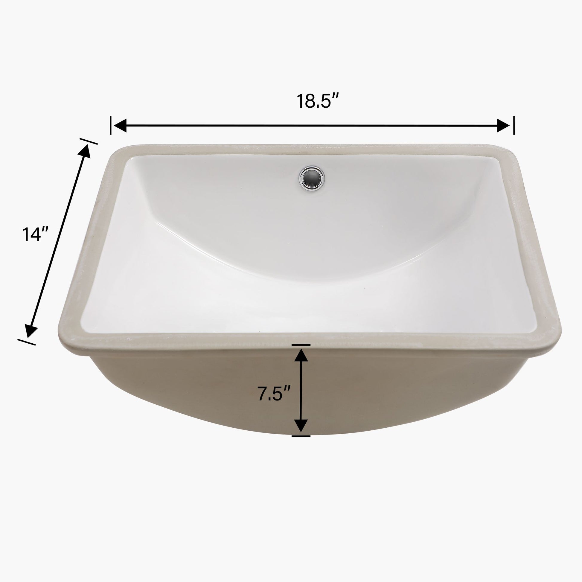 18.5"x14" White Ceramic Rectangular Undermount Bathroom Sink with Overflow image 7
