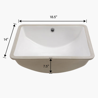 18.5"x14" White Ceramic Rectangular Undermount Bathroom Sink with Overflow image 7