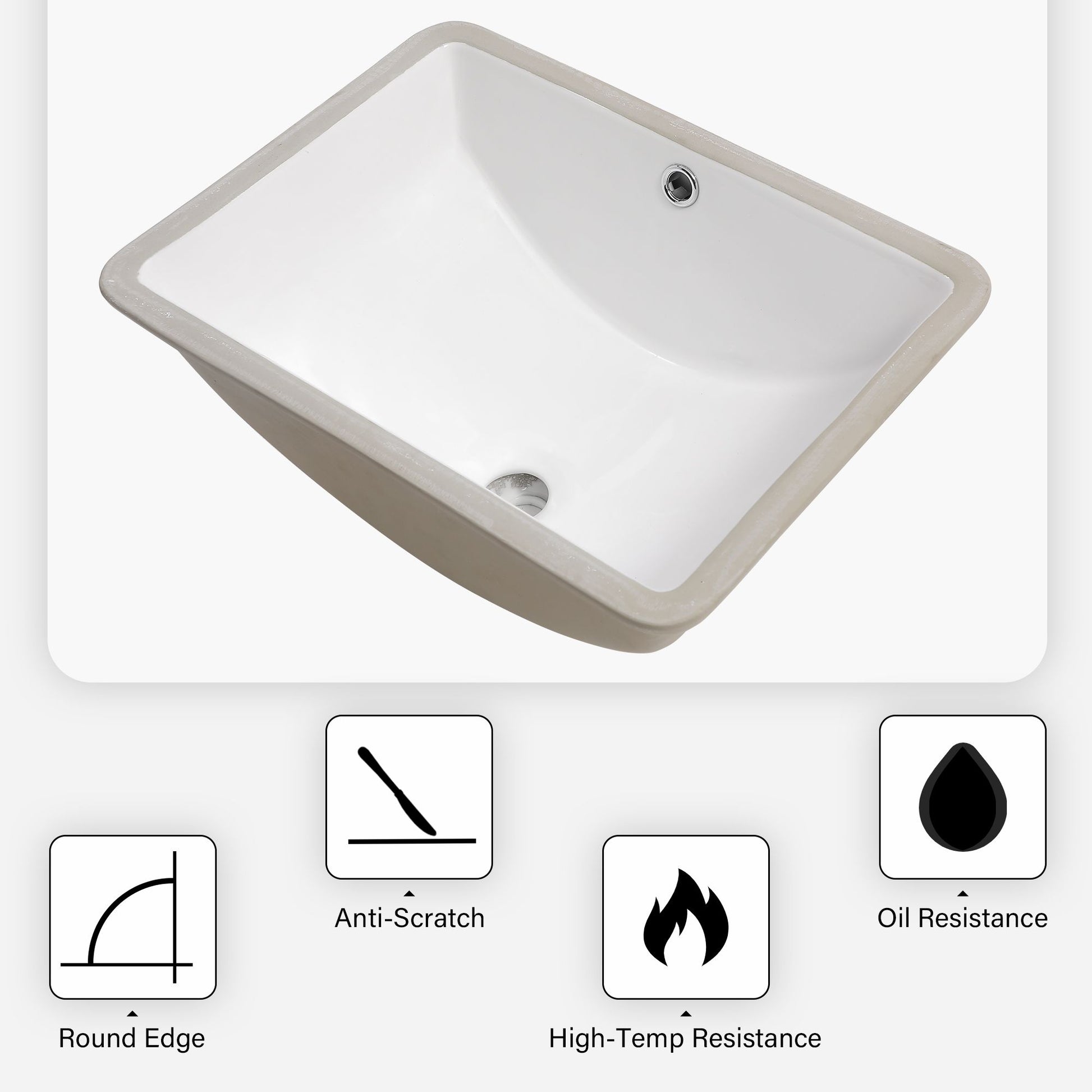 18.5"x14" White Ceramic Rectangular Undermount Bathroom Sink with Overflow image 6