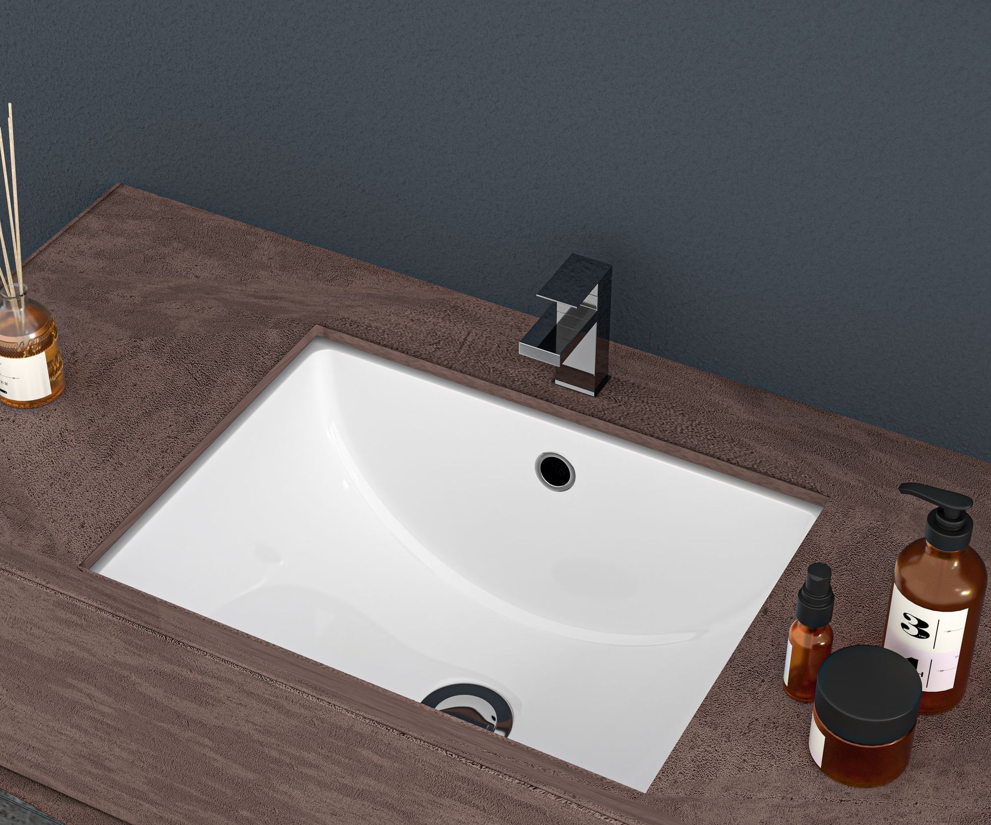 18.5"x14" White Ceramic Rectangular Undermount Bathroom Sink with Overflow image 2