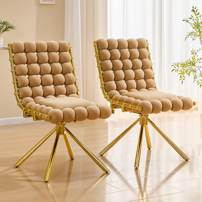 Set of 2 Tufted Ball Backrest Swivel Chair with Gold Metal Legs, Stylish Armless Chair for Home Office, Bedroom & Dining Area image 1