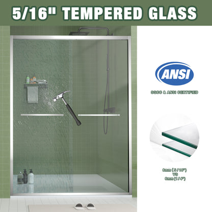 56-60"x70" Aluminum Frame Double Sliding Shower Door,Bypass Bathroom Sliding Door with Premium 5/16" (8mm) Clear Tempered Glass, Chrome Hardware Sliding Glass Shower Enclosure,Chrome Finished image 8