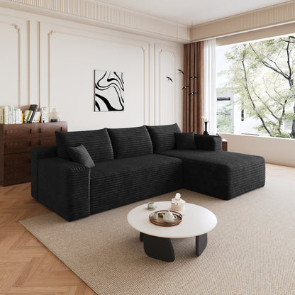 95" Cloud Sectional Sofa,Modern Minimalist Upholstered Couches, Comfort U Shaped Sofa for Living Room,Deep Seat Corner Couch,No Assembly Required,Black (Plush Corduroy Fabric) image 5