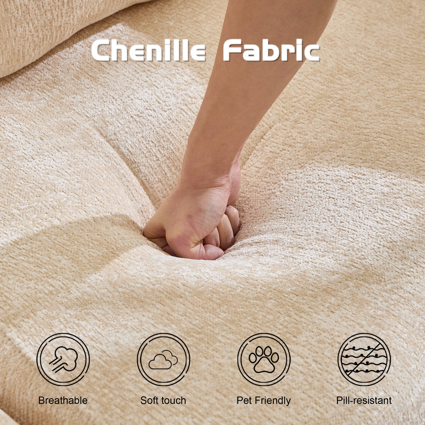 Compression Sofa,Convertible Floor Sofa Bed with Fixed-Shape Frame,Single Seater Boneless Modular Sectional Sofa,No Assembly Required,Chenille fabric,for Living Room Bedroom,Beige image 4