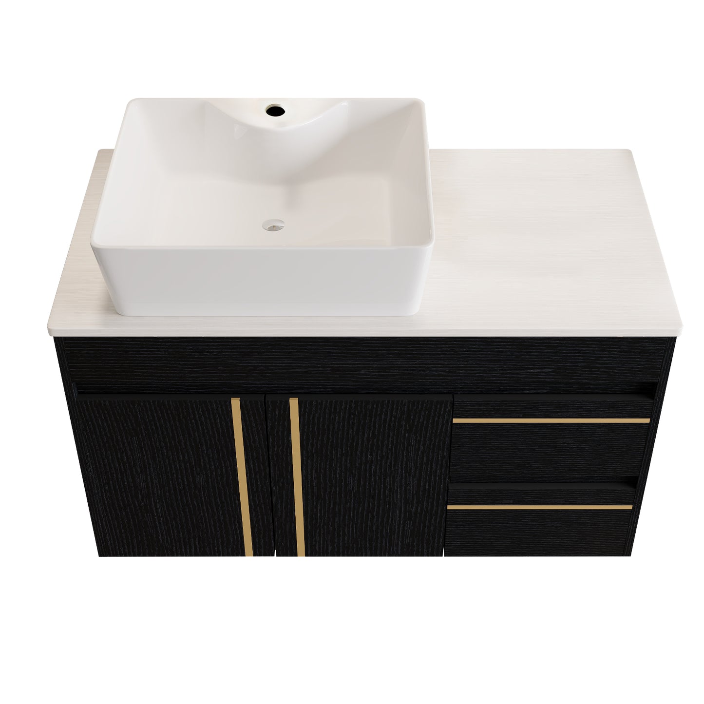 36" Wall-Mounted Bathroom Vanity with Vessel Ceramic Sink & Plywood Countertop – Soft-Close Door & Drawers, Floating Design image 8