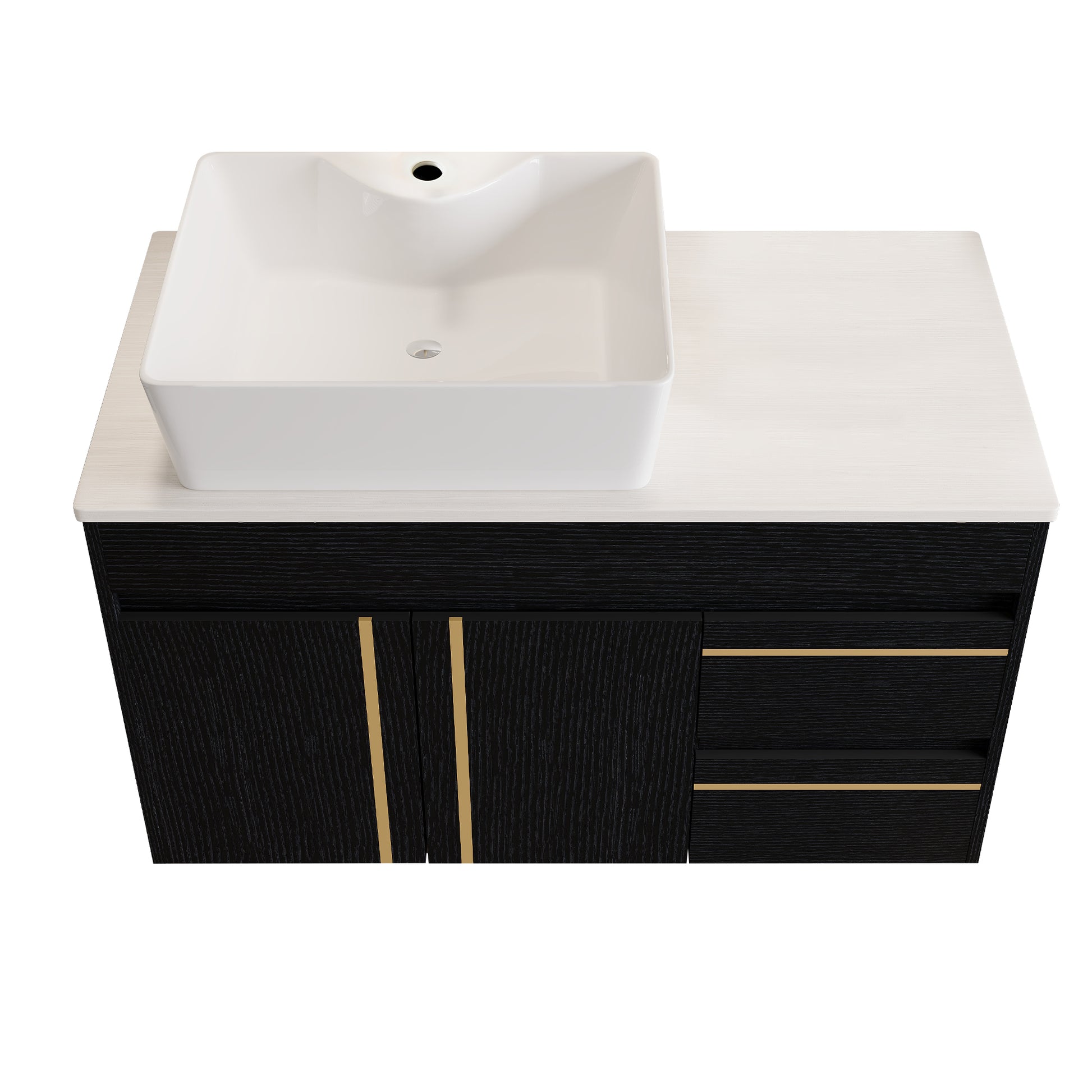 36" Wall-Mounted Bathroom Vanity with Vessel Ceramic Sink & Plywood Countertop – Soft-Close Door & Drawers, Floating Design image 8