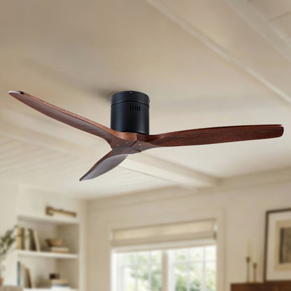 52 inch Indoor Farmhouse Rustic Ceiling Fan Matte Black with 3 Solid Wood Blade Remote Control Reversible DC Motor image 3
