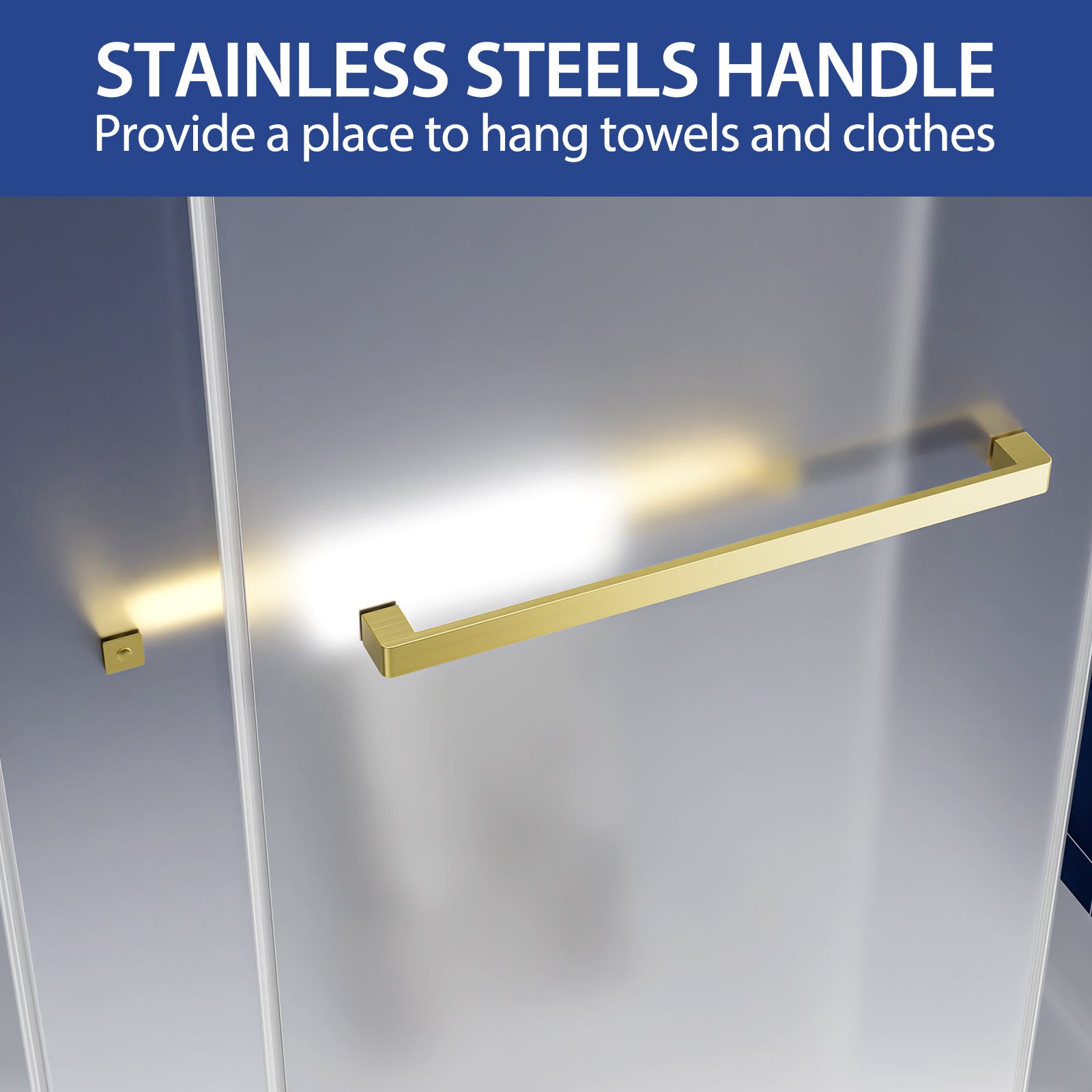 56-60" W x 60" H Frameless Double Sliding Shower Door, Premium 1/4" (6mm) Thick Frosted Ultra-Clear Nano-Coated Tempered Glass, Stainless Steel, Brushed Gold image 9