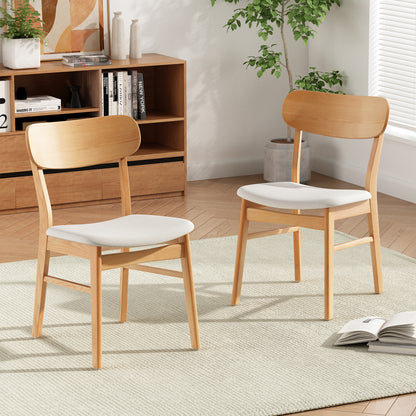 [Video] Set of 2 Dining Chairs - Fabric Cushioned Seat, Solid Rubberwood Legs, Light Beige (same sku: 58925.00LBE) image 1