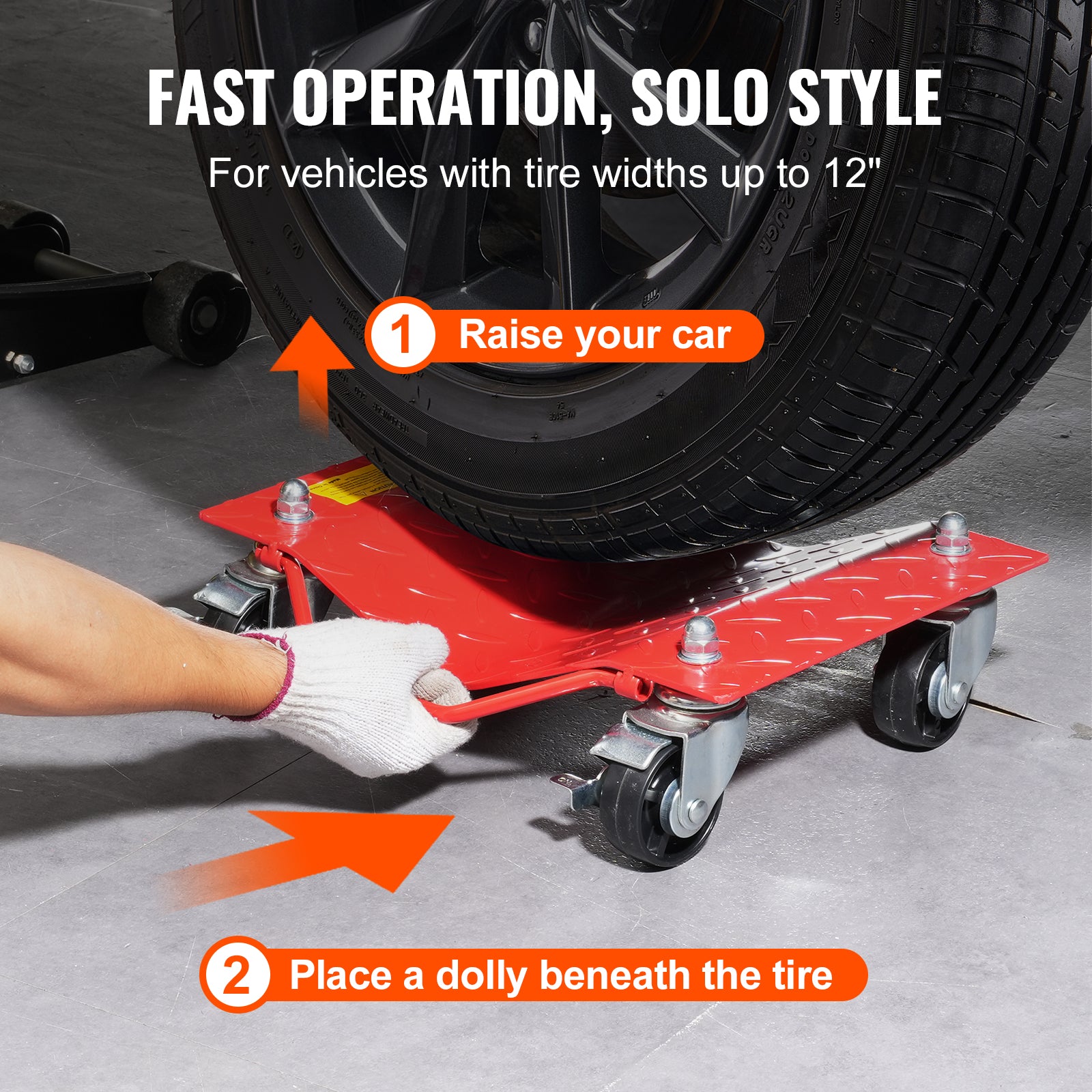 Wheel Dolly, 8000 lbs Capacity Heavy-Duty Steel Car Mover, Wheel Dolly Car Tire Stake Set with Brakes, Vehicle Moving Cart Moving Cars, Trucks, Trailers, Motorcycles, and Boats, Set of 4, Red image 6