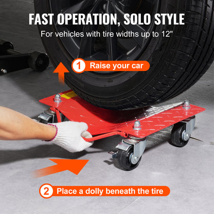Wheel Dolly, 8000 lbs Capacity Heavy-Duty Steel Car Mover, Wheel Dolly Car Tire Stake Set with Brakes, Vehicle Moving Cart Moving Cars, Trucks, Trailers, Motorcycles, and Boats, Set of 4, Red image 6