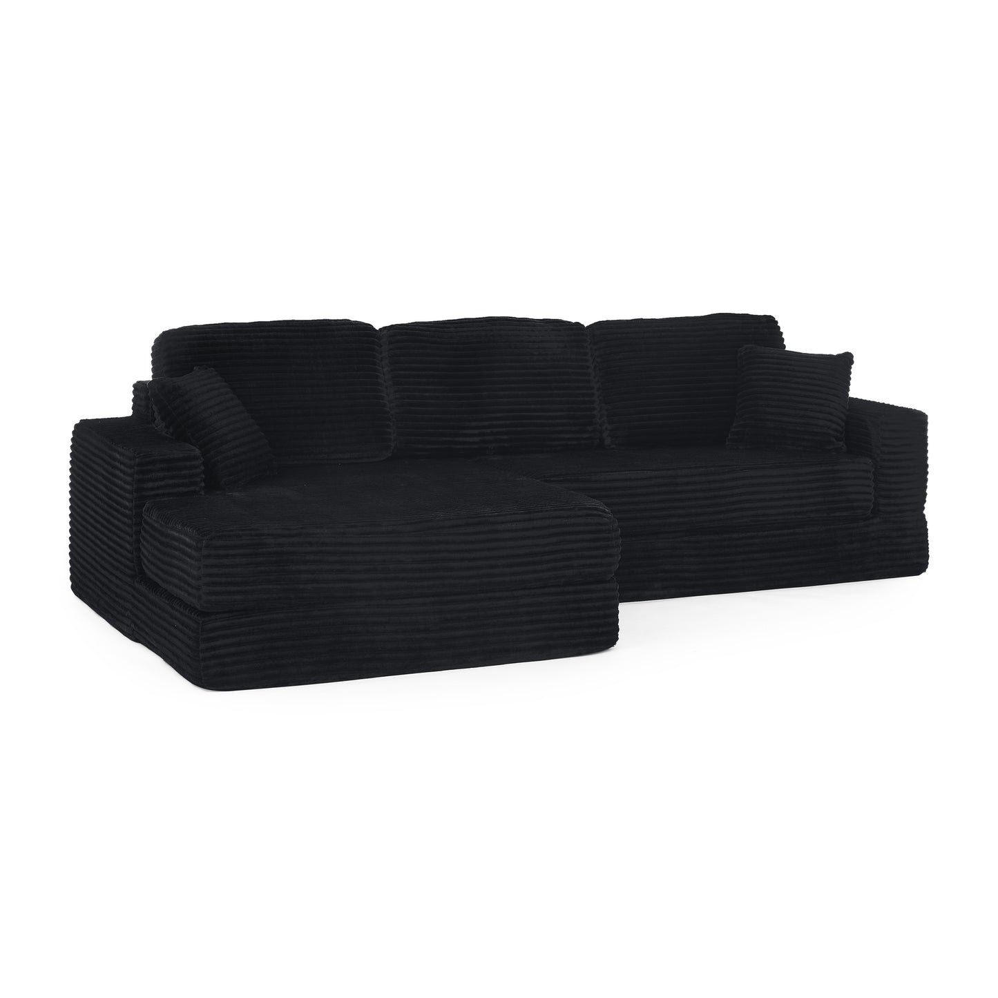 Left sofa seat,L shape Modular Sectional Sofa, Compressed Sectional Sofa Modern Minimalist Style Corduroy Couch,Unfold into a bed, Bedroom, Comfy Compressed Sofa Couch Space-Efficient Design-black image 12
