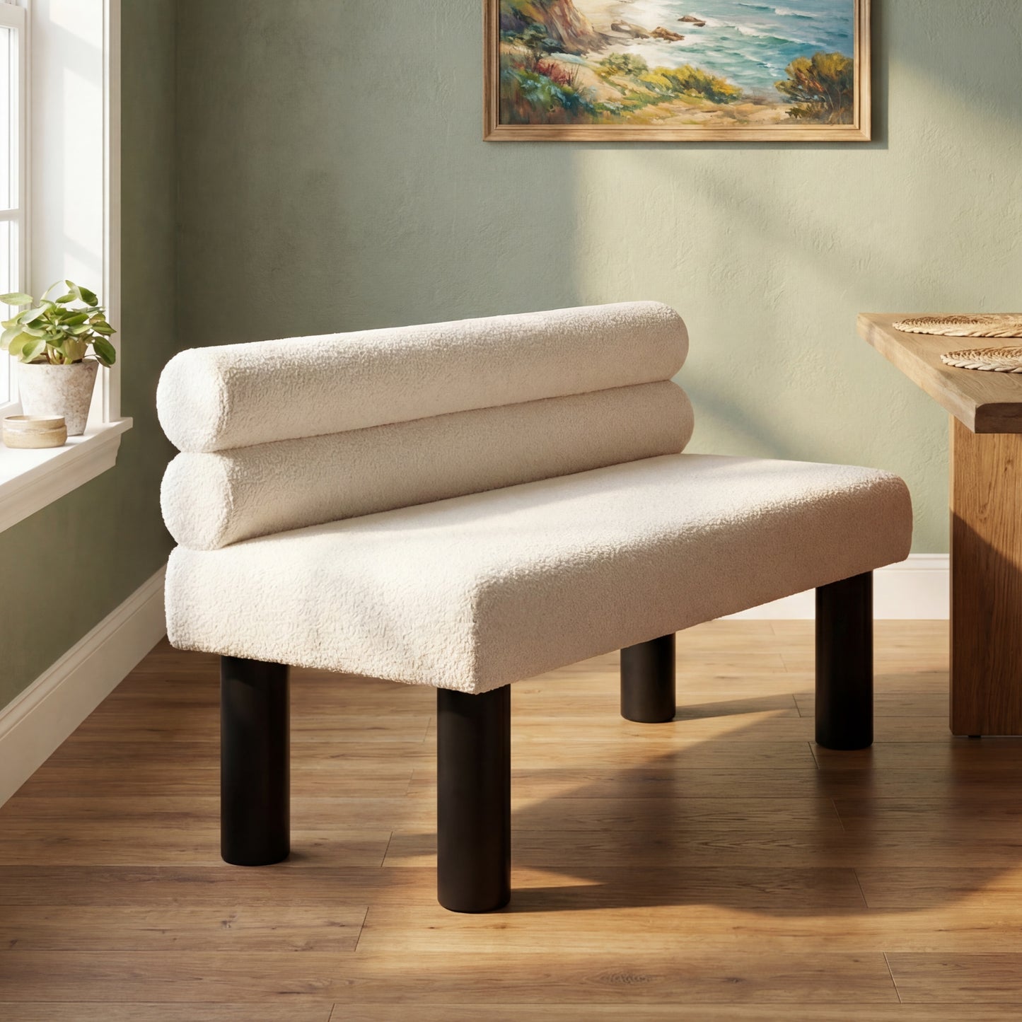 Upholstered Dining Bench, End of Bed, Entryway Bench, Ottoman for Dining Room, Bedroom, Living Room, Rubber Wood Leg 300 LBS Support, Beige image 3