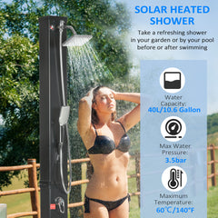 Outsunny 10.6 Gallons Solar Heated Shower with 360 Rotating Rainfall, Handheld Shower Head, Temperature Adjustment & Foot Shower, 2-Section Outdoor Shower for Backyard Poolside Beach Pool Spa, 7ft