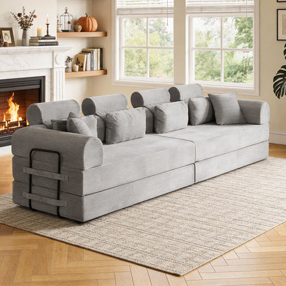 L shape Modular Sectional Sofa, Compressed Sectional Sofa Modern Minimalist Style Corduroy Couch,Unfold into a bed, Bedroom, Comfy Compressed Sofa Couch Space-Efficient Design(Light Gray) image 3