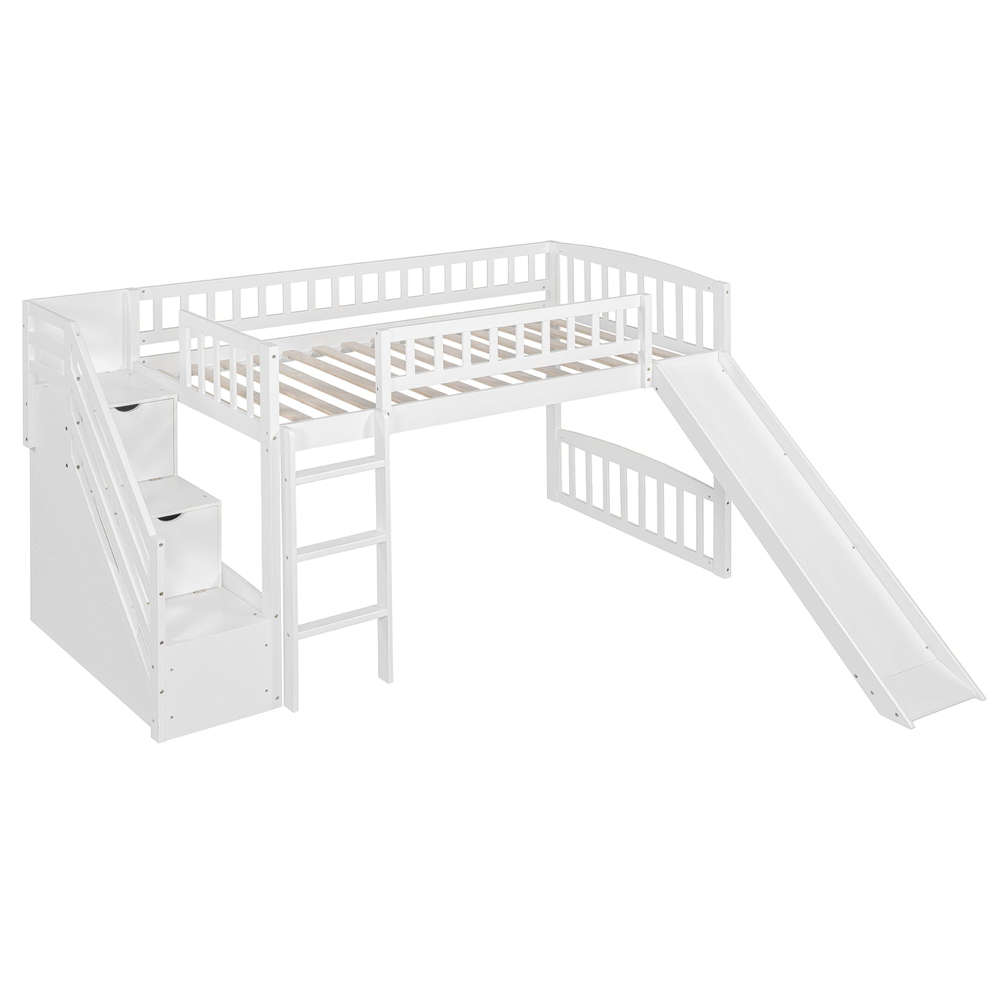 Stairway Twin Size Loft Bed with Two Drawers and Slide, White(OLD SKU:LT000515AAK-1) image 4