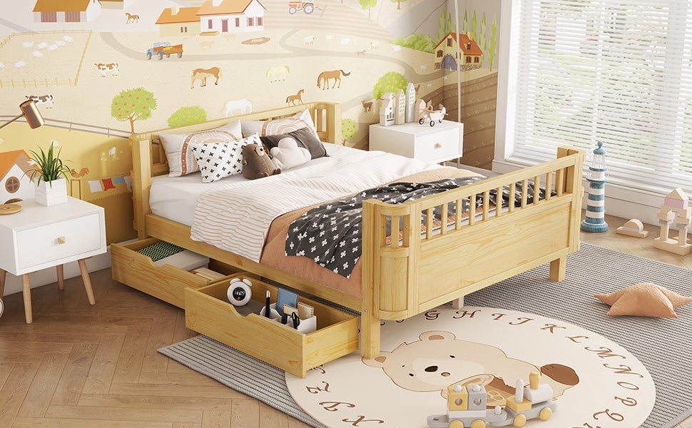 Full Size Wood Platform Bed for Kids, Wood Low Profile Full Bed with Rails for Girls and Boys, Natural (Patented Design),Old SKU W2593P409119 Expect Arrival Date 2026/7/10 image 8