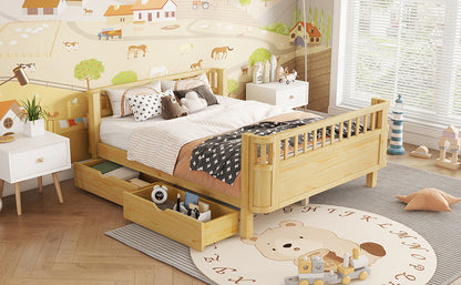 Full Size Wood Platform Bed for Kids, Wood Low Profile Full Bed with Rails for Girls and Boys, Natural (Patented Design),Old SKU W2593P409119 Expect Arrival Date 2026/7/10 image 8