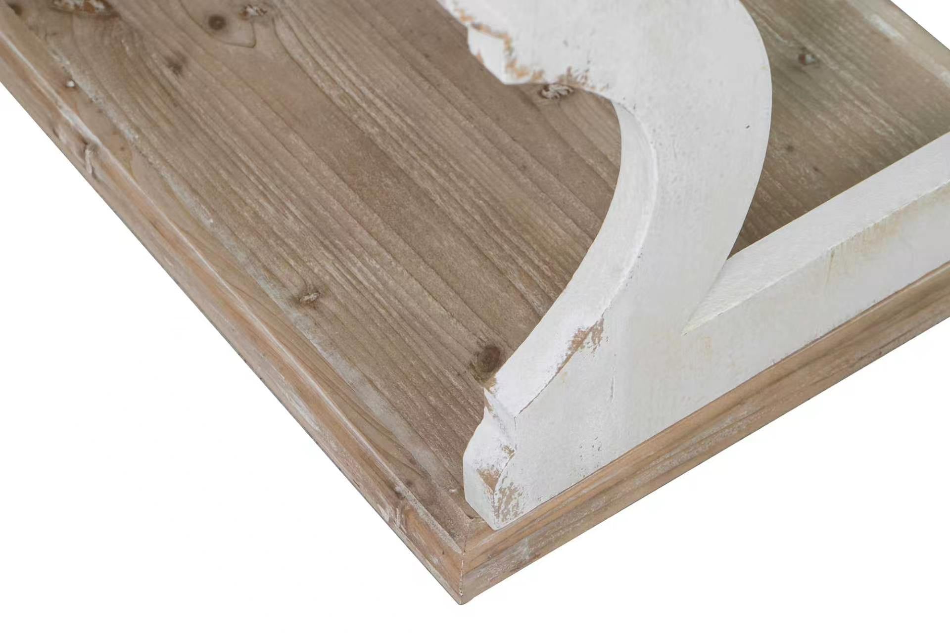 64.2x16.5x33.5" Three-Tiered Wooden Console Table with Cut-Out Patterns, Brown/White image 5