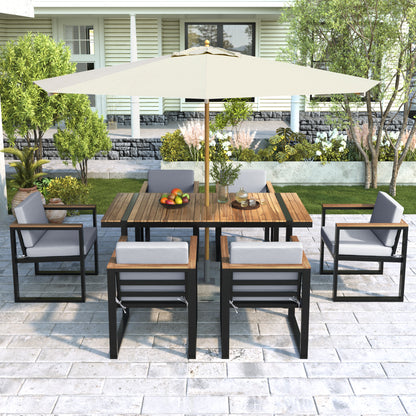 7 Pieces Outdoor Dining Set Patio Dining Table and Chair Set with and Removable Cushions for Patio, Backyard, Garden, Grey image 1