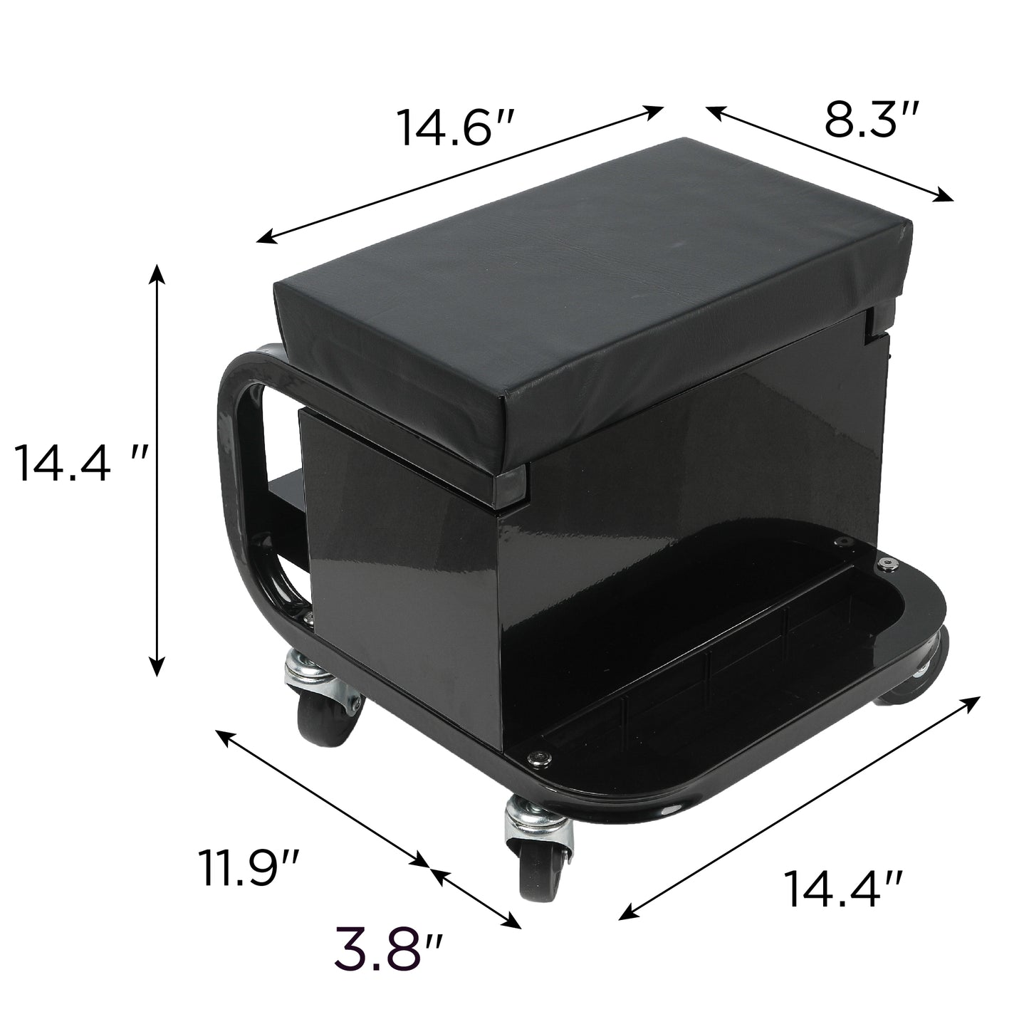 Rolling Creeper Garage/Shop Seat with Three Built-in Drawers, Rolling Tool Chest,Black image 4