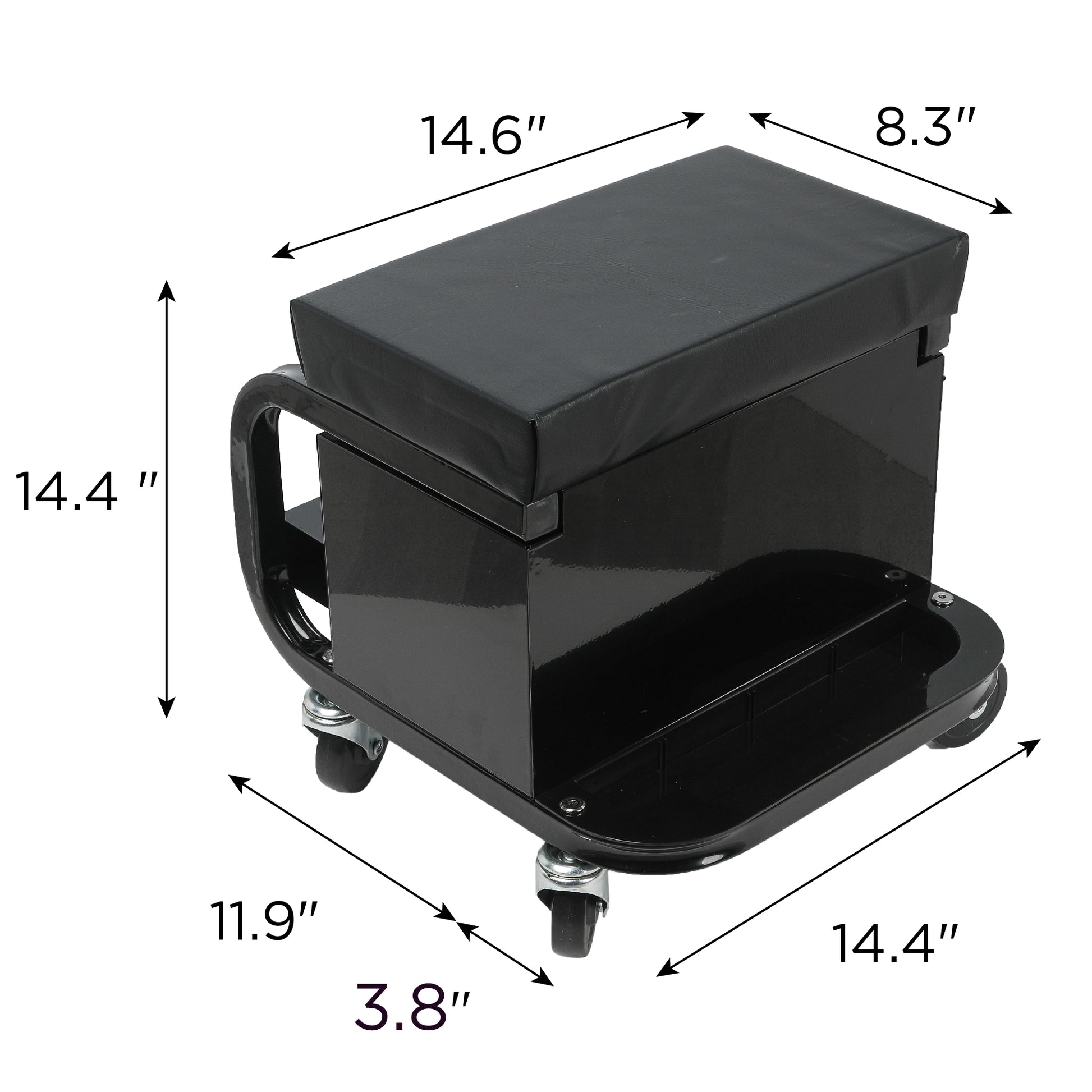 Rolling Creeper Garage/Shop Seat with Three Built-in Drawers, Rolling Tool Chest,Black image 4