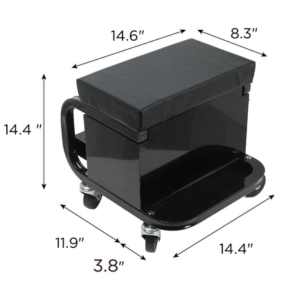 Rolling Creeper Garage/Shop Seat with Three Built-in Drawers, Rolling Tool Chest,Black image 4