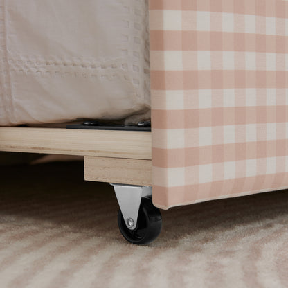 Cozy Gingham Daybed with Trundle Twin Size Sofa Bed No Box Spring Needed, with USB Port and Adorable Wave Shaped, Linen Fabric, Pink image 9