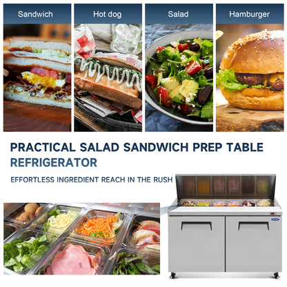Orikool 60 IN Commercial Refrigerators Sandwich&Salad Prep Table with a Butcher Block Cutting Board, Protection Lid, Cold Storage, ETL Certified image 2