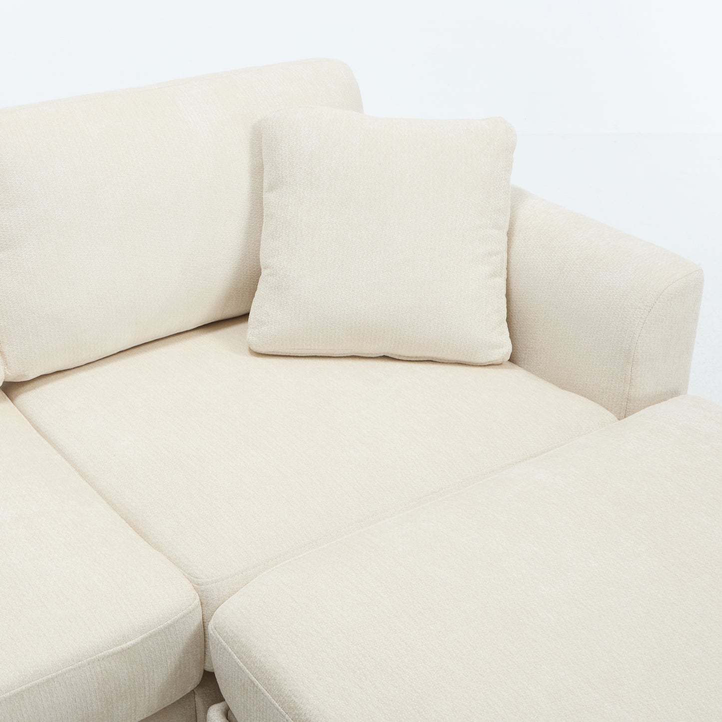 Modern Storage Sofa with Dual USB, 2 Side Pockets,Ottoman Storage Bench Cloud Sectional Chenille Sofa Oversized,4-Seat, L-Shaped Couch,Beige image 12