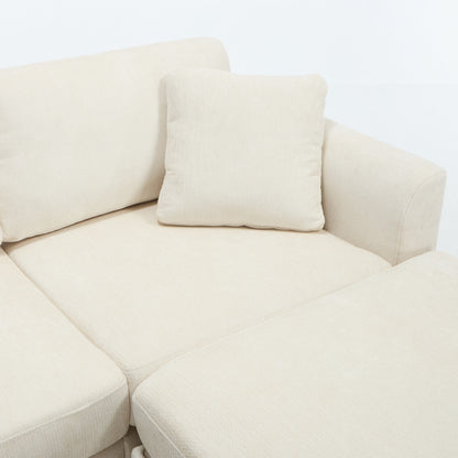 Modern Storage Sofa with Dual USB, 2 Side Pockets,Ottoman Storage Bench Cloud Sectional Chenille Sofa Oversized,4-Seat, L-Shaped Couch,Beige image 12