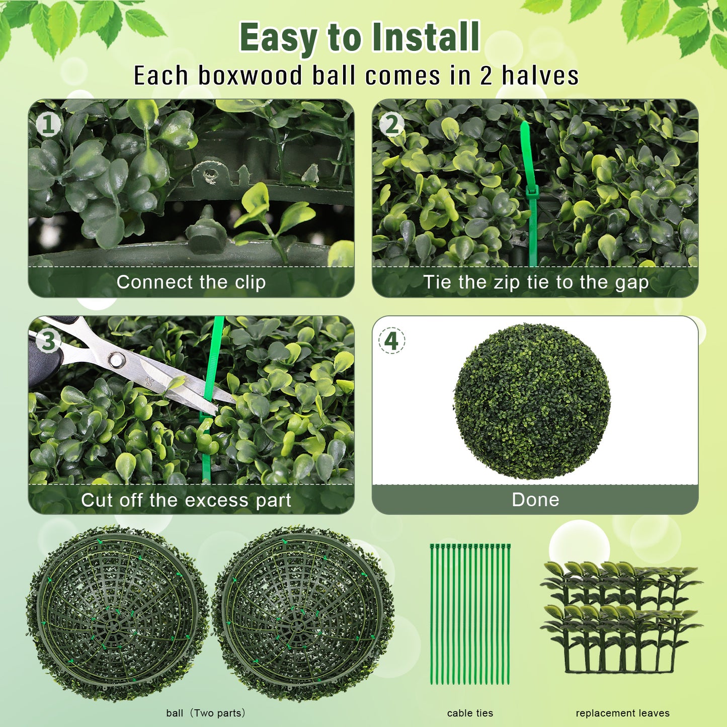18.5IN dark Artificial Topiary Balls Outdoor Faux Boxwood Decorative Green Spheres for Garden Front Porch Patio Planter Decoration, 2pcs/set image 5