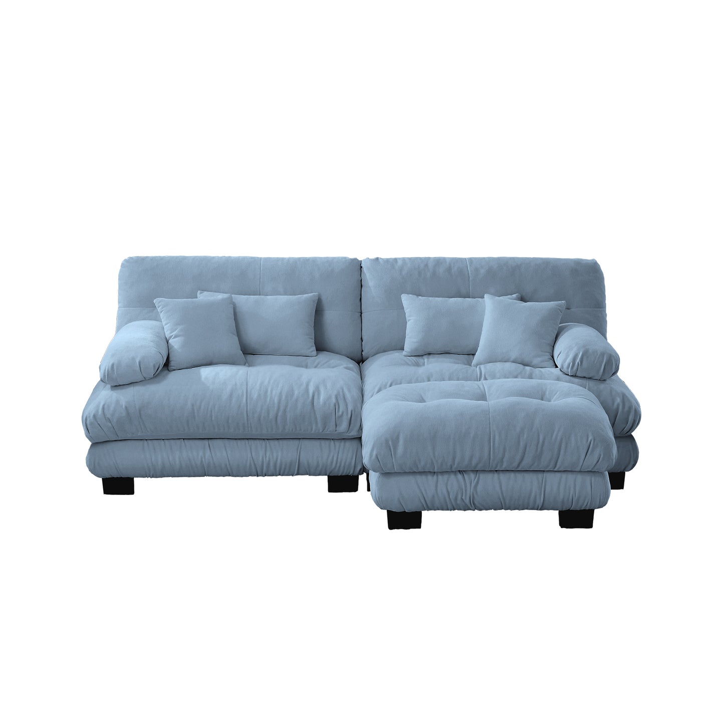 Cloud Couch Sectional Sofa for Living Room, Chenille 2 Seater Sofa with 2 Lumbar pillows and 2 throw pillows, Upholstered Wide Arm Sofa with Convertible Ottoman,Chenille Blue image 11
