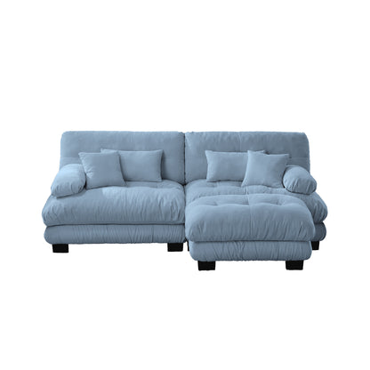 Cloud Couch Sectional Sofa for Living Room, Chenille 2 Seater Sofa with 2 Lumbar pillows and 2 throw pillows, Upholstered Wide Arm Sofa with Convertible Ottoman,Chenille Blue image 11
