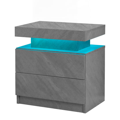 Nightstand LED Bedside Table Cabinet Lights Modern End Side with 2 Drawers for Bedroom (Deep Gray) image 7