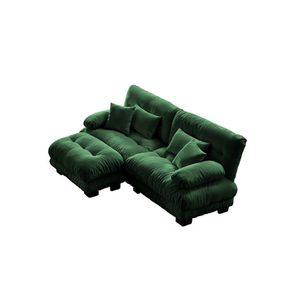 Cloud Couch Sectional Sofa for Living Room, Chenille 2 Seater Sofa with 2 Lumbar pillows and 2 throw pillows, Upholstered Wide Arm Sofa with Convertible Ottoman,Chenille Green image 10