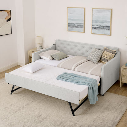 Twin Size Upholstery DayBed with Twin Size Pop-up Trundle and USB Charging Design image 1