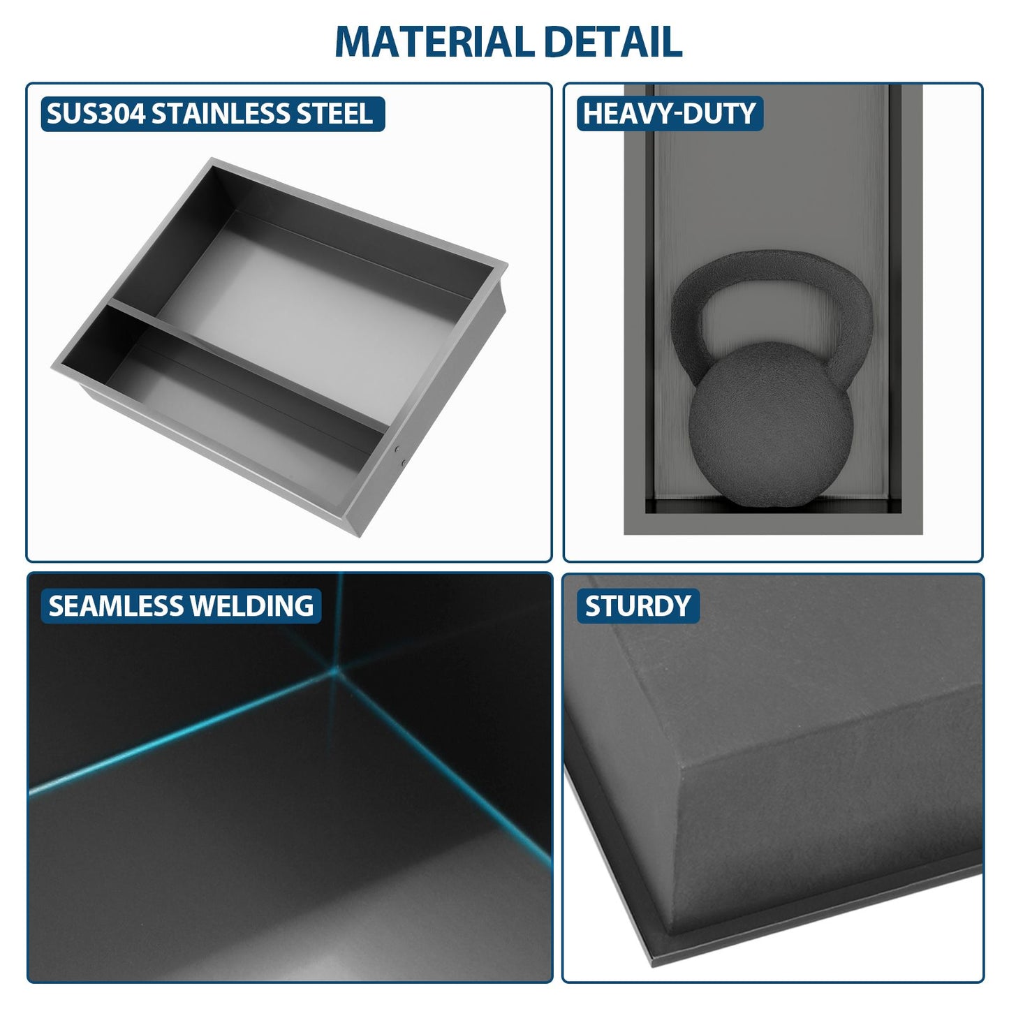 19" x 15" Stainless Steel Shower Niche Double Shelf, Gunmetal Black image 6