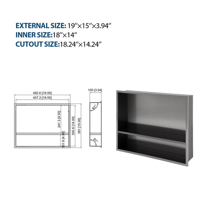 19" x 15" Stainless Steel Shower Niche Double Shelf, Gunmetal Black image 9