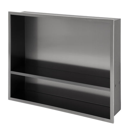 19" x 15" Stainless Steel Shower Niche Double Shelf, Gunmetal Black image 1