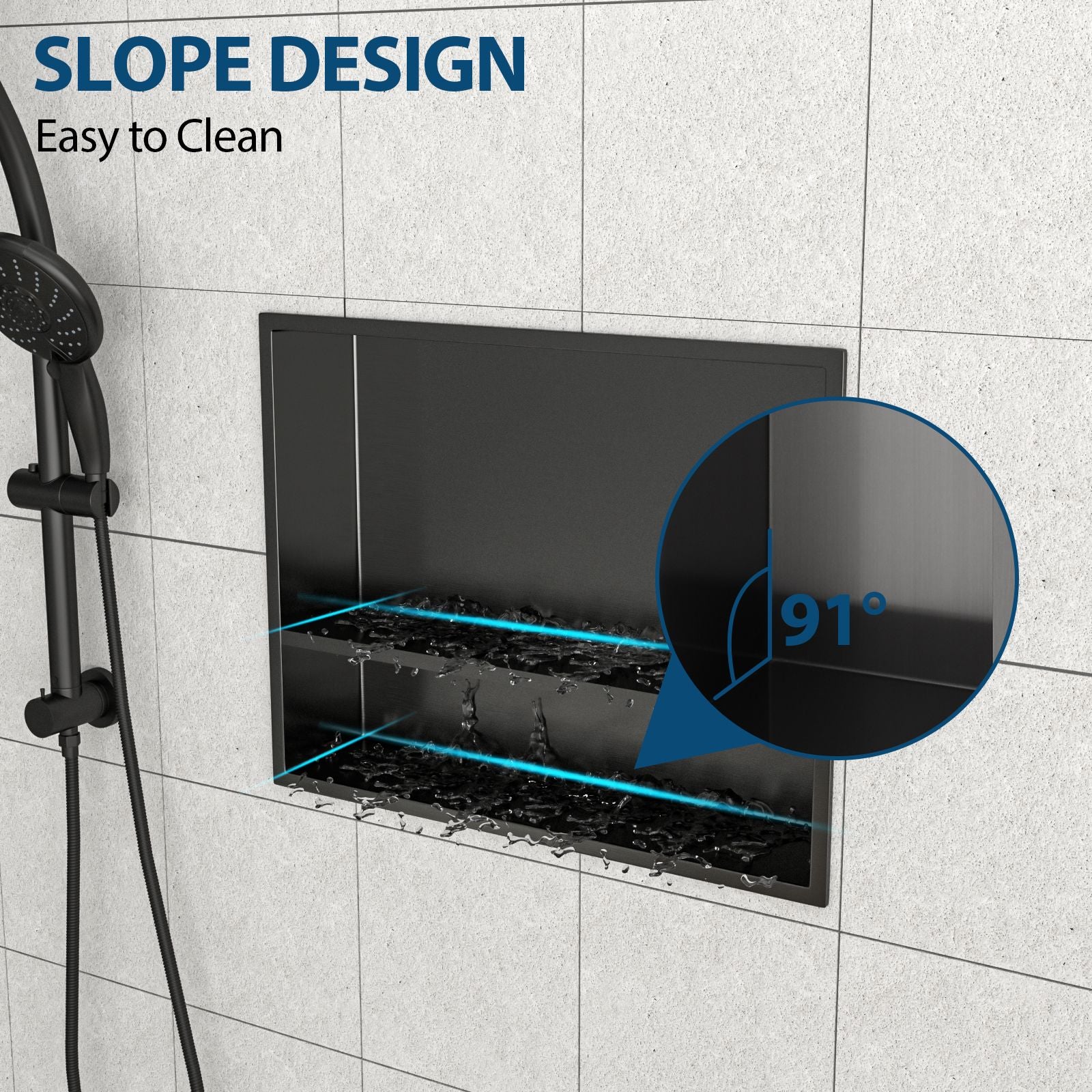 19" x 15" Stainless Steel Shower Niche Double Shelf, Gunmetal Black image 5